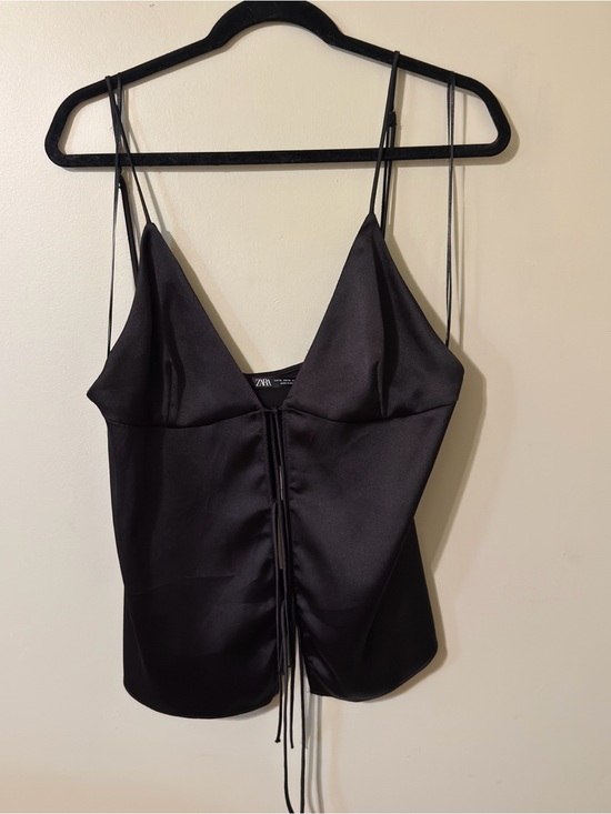 Zara Tops - Zara Black Satin Lace-Up Spaghetti Strap Camisole